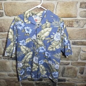 Tropical Blue Floral Men's Casual Shirt